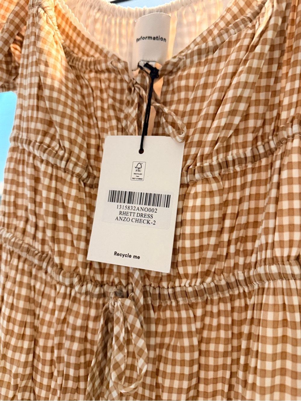Reformation Gingham Puff-Sleeve Maxi Dress in Camel Check - Picture 2 of 4